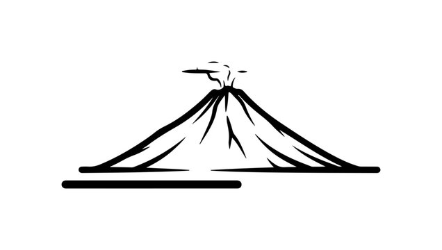Bold Black Outline Volcano Illustration with Eruption