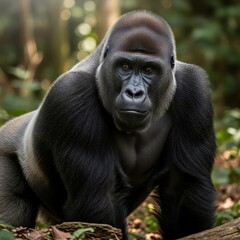 Fototapeta premium Western lowland gorilla in forest habitat.