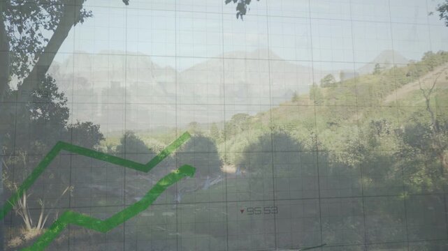Faint grid marks appearing, overlay drawing green dashed lines and black line showing trends