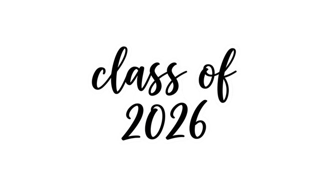 Stylish white class of 2026 typography design on black background for graduation projects and celebratory designs with modern touch
