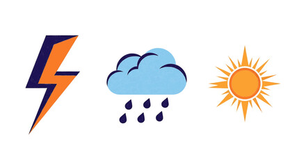 Obraz premium Weather Icon Set with Lightning Bolt Rain Cloud and Sun Symbols