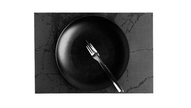 Sign language with cutlery. A plate with cutlery isolated on a white background. Plate, knife, fork on a white background.
