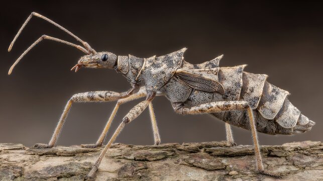 Incredible stick insect expertly camouflaged against rough tree bark showcasing natural adaptation and intricate detail