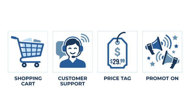 Retail Icons for Shopping Cart Customer Support Price Tag and Promotion
