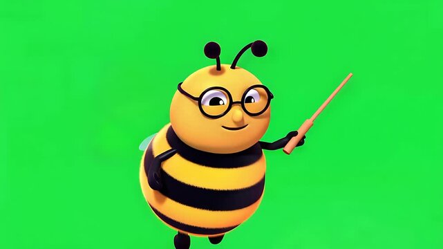 Teacher Bee Pointing with Stick Cartoon