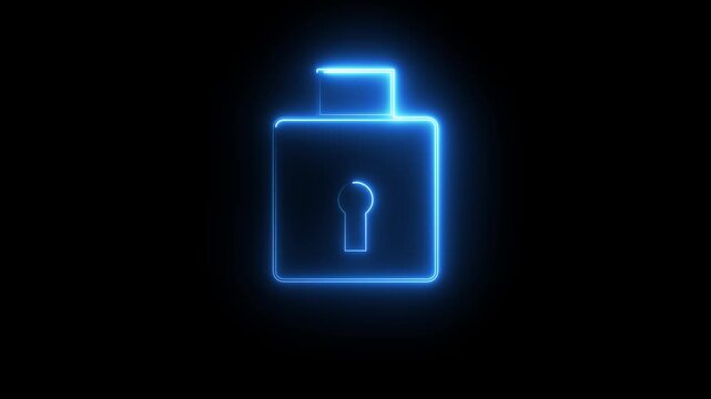 animation lock icon protection safety security privacy password.glowing neon lock secures digital.Encryption lock icon animation glowing neon .