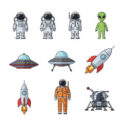 Astronauts and Space Objects Illustration. © arlisa