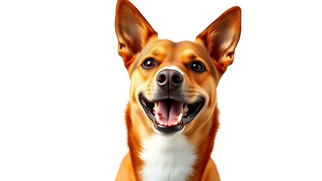 basenji. Basenji dog with brown and white fur, looking happy against a white background. wildlife magazines, conservation campaigns, designed for eco-tourism storytelling.