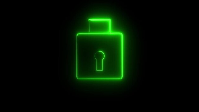 animation lock icon protection safety security privacy password.glowing neon lock secures digital.Encryption lock icon animation glowing neon .