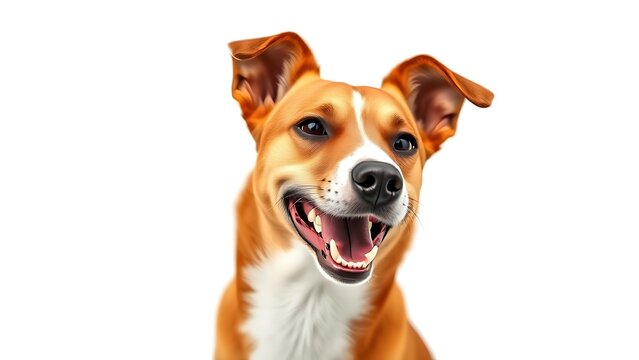 basenji. Basenji dog with brown and white fur, looking happy against a white background. wildlife magazines, conservation campaigns, designed for eco-tourism storytelling.