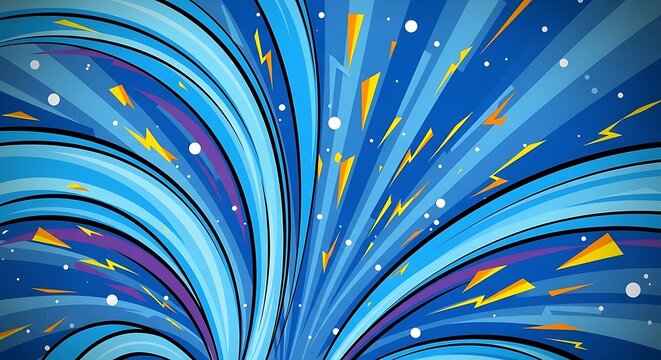 Abstract blue background with dynamic radial lines and electric flashes