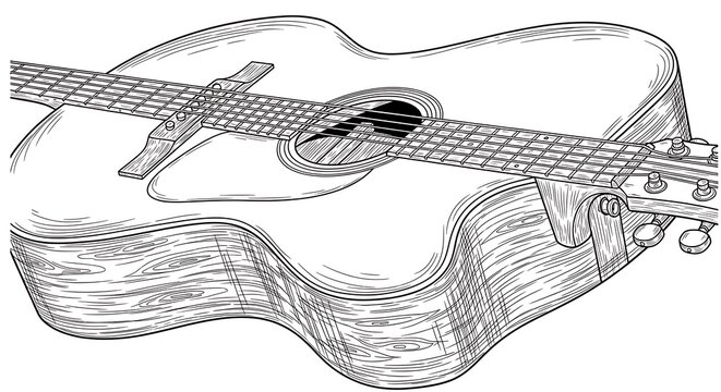 Acoustic guitar illustration isolated on white background musical instrument