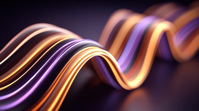 Illuminated abstract bands undulate across a dark, blurred background with brilliant color highlights.