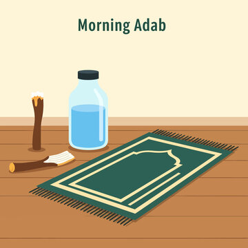 Authentic Morning Adab and Spiritual Wellness Habit Vector Illustration, Digital Detox and Slow Living Concept for Traditional Muslim Lifestyle Art