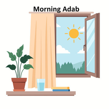 Authentic Morning Adab Ritual and Digital Detox Vector Illustration, Appstinence and Slow Living Concept for Traditional Muslim Wellness Lifestyle