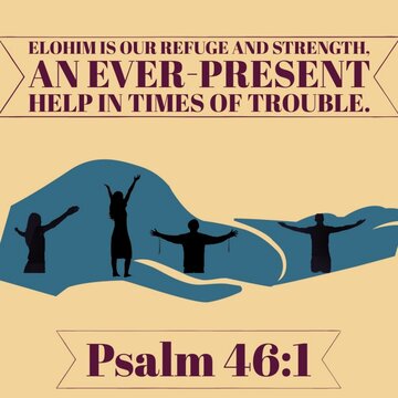 Illustration Of Psalm 46:1, Depicting Hands Representing God And Icons Of People Praising Him