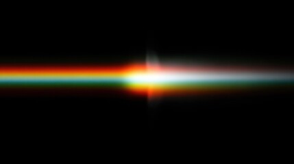 Fototapeta premium Horizontal beam of bright light displays chromatic aberration effect against a dark background