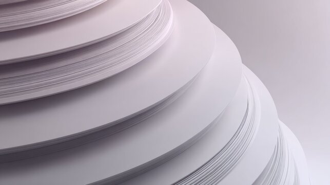 Stacked layers of white material form a repeating curved structure with subtle shading.