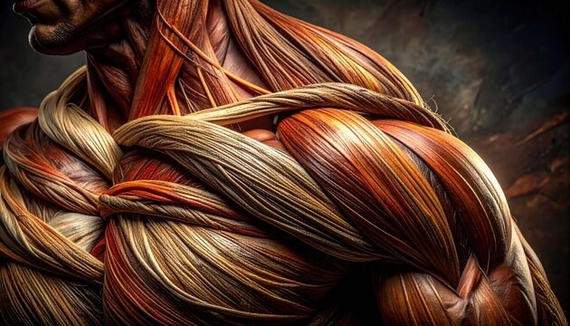 Detailed abstract representation of intertwined muscle fibers showcasing organic texture and anatomical detail
