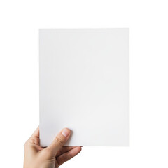 Obraz premium A hand holding a blank white piece of paper against a white background.