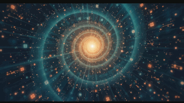 A vibrant abstract spiral vortex creates an immersive journey through a digital cosmos.