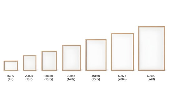 Set of Various Picture Frame Sizes Isolated on White Background, Wooden Frame Collection Mockup