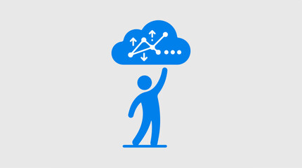 Fototapeta premium A blue person holding up a digital cloud with data flow and network connection icons.