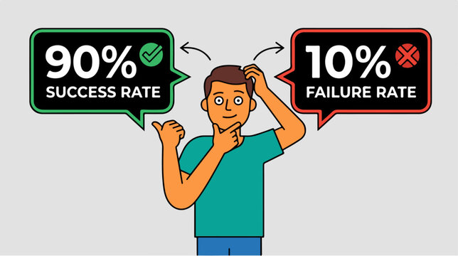 A man choosing between ninety percent success rate and ten percent failure rate.