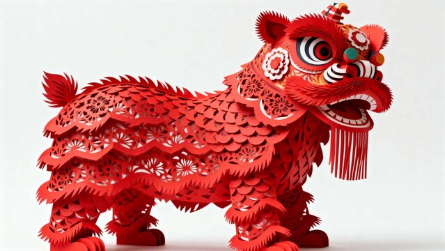 Red paper lion dance figure