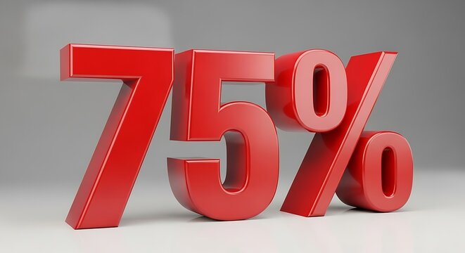 Bold red 3 d 75 sign isolated on white financial and marketing concept