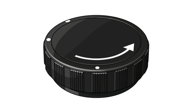 Black rotary knob vector illustration with a white turn arrow icon.