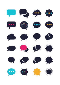 Collection of Creative Speech Bubbles and Chat Icon Vector Set for Communication, Social Media, and UI Design - Minimalist Dialogue Bubbles in Various Shapes