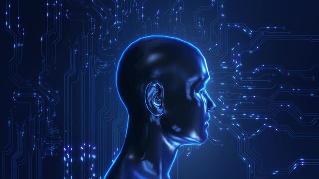 Artificial Intelligence Human Head Digital circuits representing artificial intelligence and advanced technology innovation. Perfect for ai concepts, data science visuals futuristic tech backgrounds.
