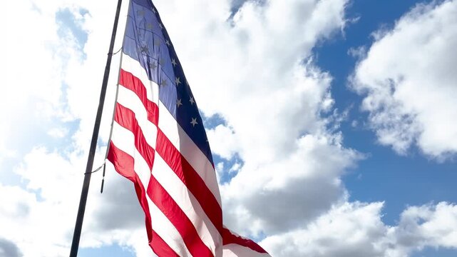 United States Flag Waving Against Clouds with Cinematic Orbit