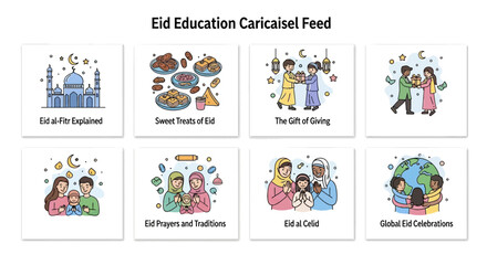 Fototapeta premium Eid Education Cartoon Character Set.