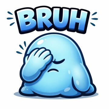 3d blue slime character reacting with bruh expression in cartoon style for memes and social media