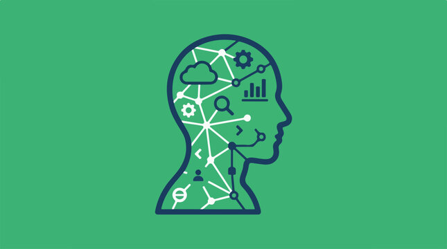 Artificial intelligence brain concept with neural network icons.