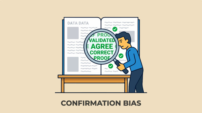 Conceptual illustration depicting the psychological concept of confirmation bias.