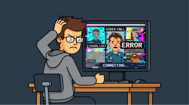 Frustrated man having technical difficulties during a video conference call on computer.