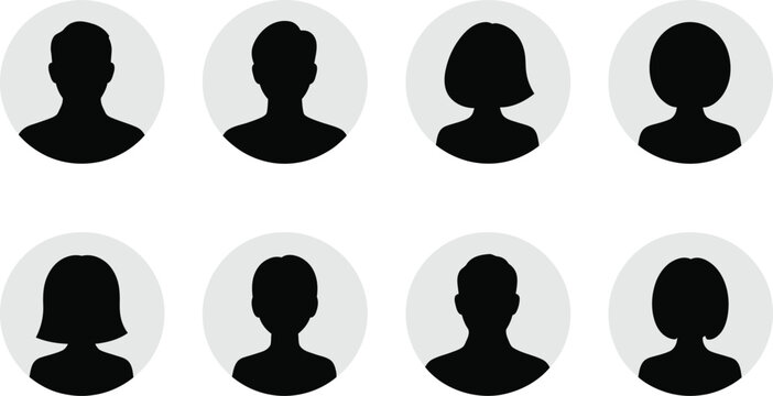 Eight black human silhouettes in grey circles avatar