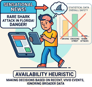 Illustration of availability heuristic bias explaining psychological decision making errors.