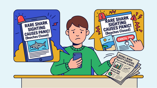Stressed man overwhelmed by constant negative news headlines on his smartphone.