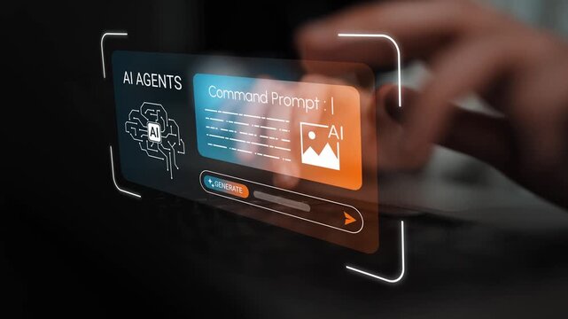 Innovative AI Agents Interface with Command Prompt Displaying Image Generation Features and User Interactivity on a Digital Background Gluon.