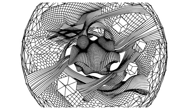 Cyberpunk wireframe shape vector set with futuristic grids 3D mesh cubes and abstract digital geometry