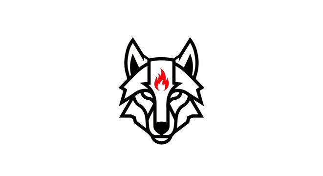 Geometric wolf head logo design with flame element isolated on white