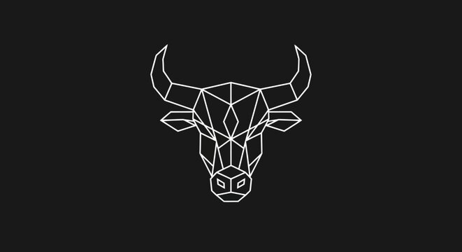 Geometric bull head minimalist line art illustration on black background