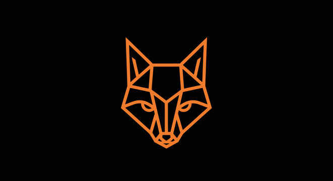 Geometric orange fox head line art logo on black background