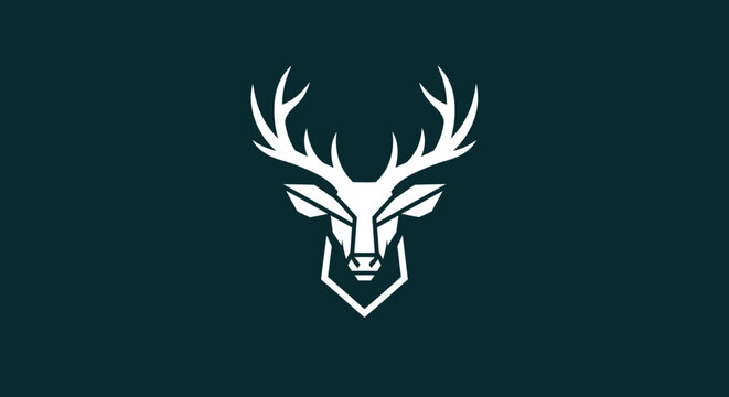 Geometric white stag head illustration on dark teal background