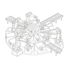 Obraz premium Automated robotic assembly line system.