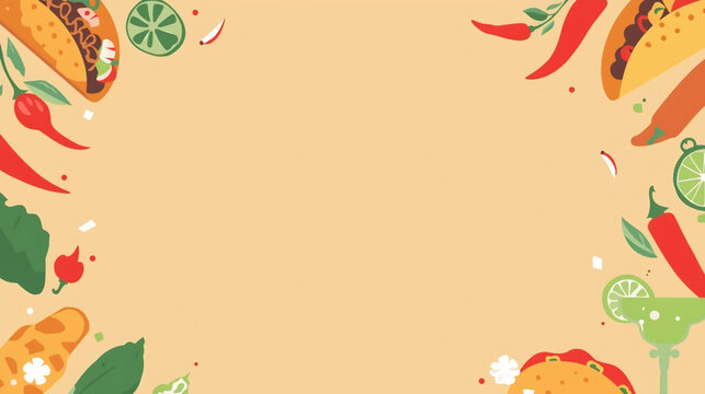 A vibrant illustration of various hot dogs and chili peppers with lime slices on a table.